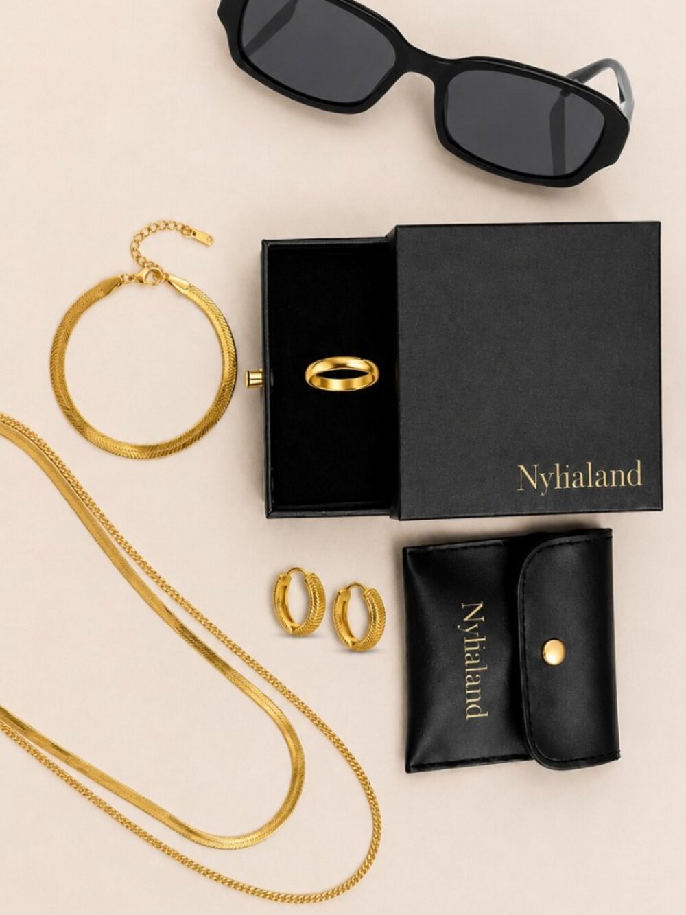 Nylialand Gold Jewelry & Sunglasses Bundle